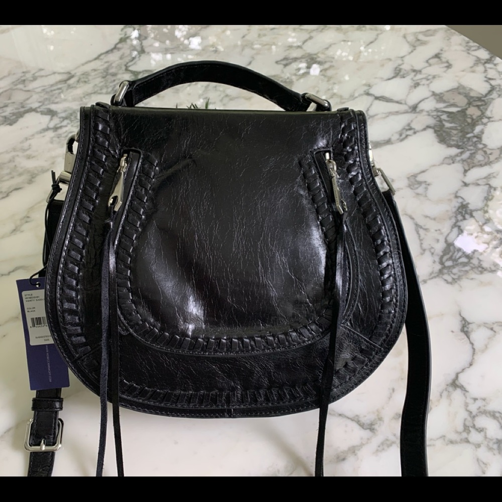 Rebecca Minkoff Black Leather Crossbody Vanity Saddle Bag - Picture 2 of 11